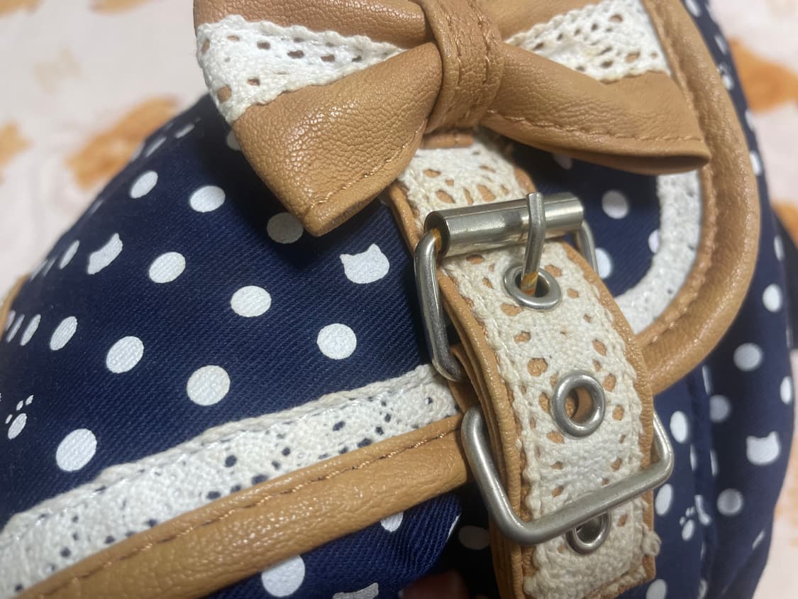 모리걸 빈티지 고양이 패턴 리본 레이스 크로스백 🐱💙🎀 상품이미지2