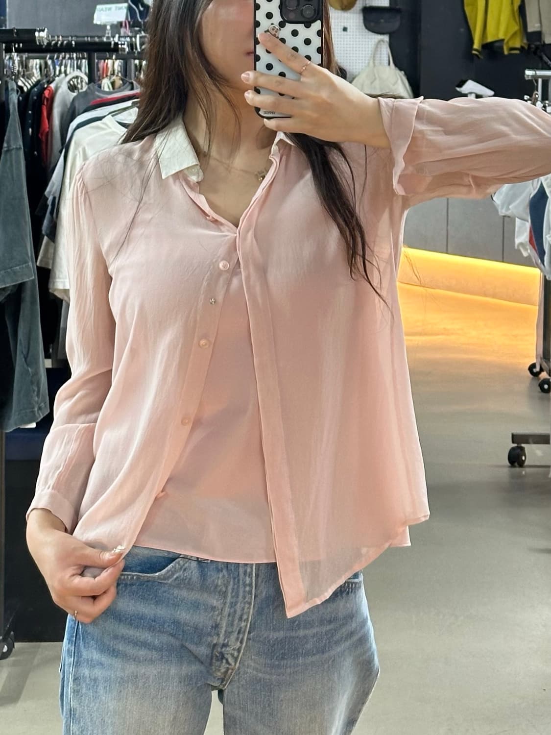 [DKNY] 시스루 핑크 셔츠 & 나시 세트 상품이미지1