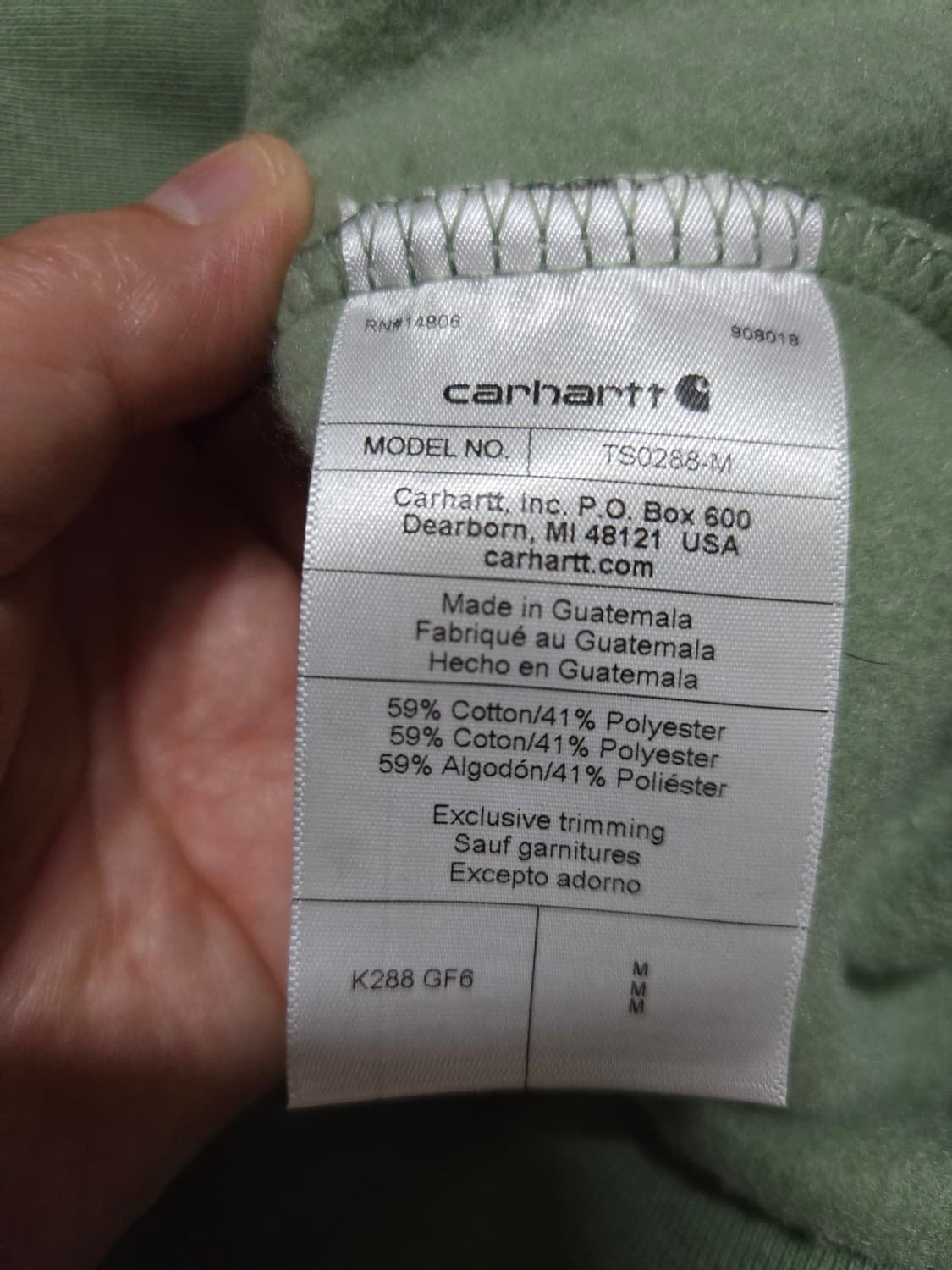 칼하트 뮤트 그린 기모 후드티셔츠(미착용) 상품이미지7