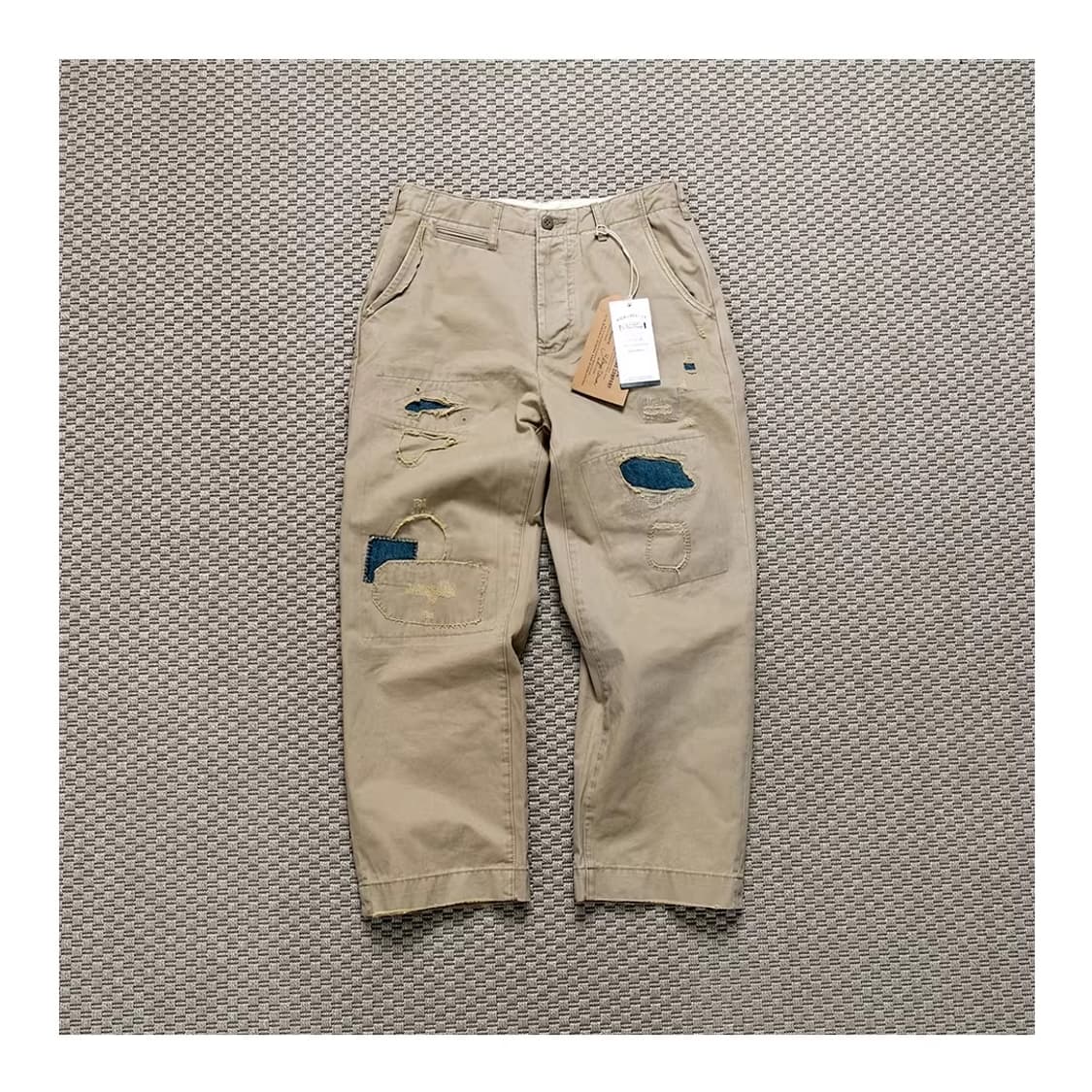 ️️️♦️ COZY / 러기드 코튼 패치워크 빈티지 치노 와이드 팬츠 상품이미지1