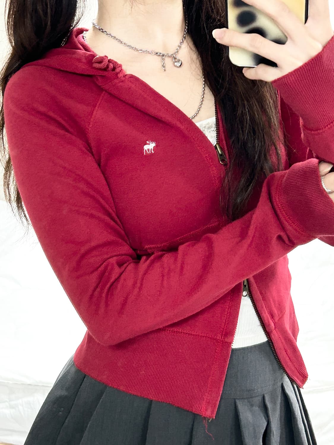 아베크롬비 순록 딥레드 투웨이 후드집업 상품이미지4