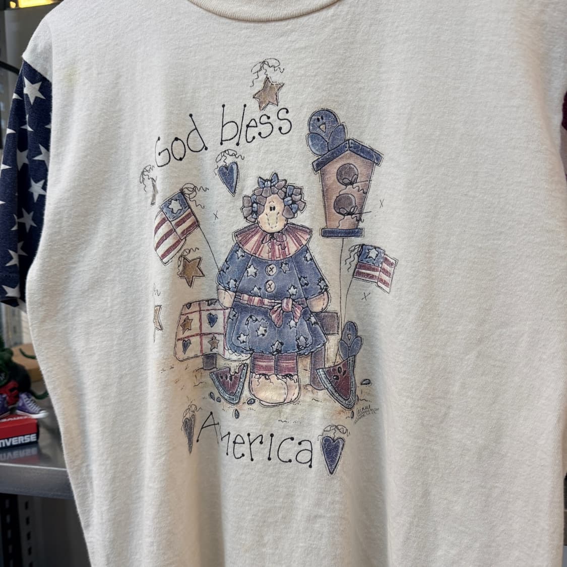 90S LA 스포츠웨어 아메리카나 갓 블레스 싱글스티치 티셔츠 M 상품이미지2