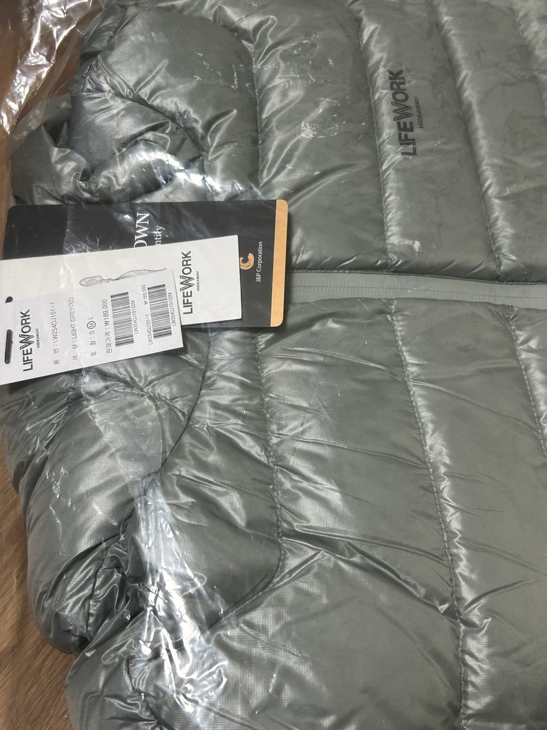 라이프워크 Lite 글로시 후드 다운 점퍼 라이트 그레이 M사이즈 새상품 상품이미지3