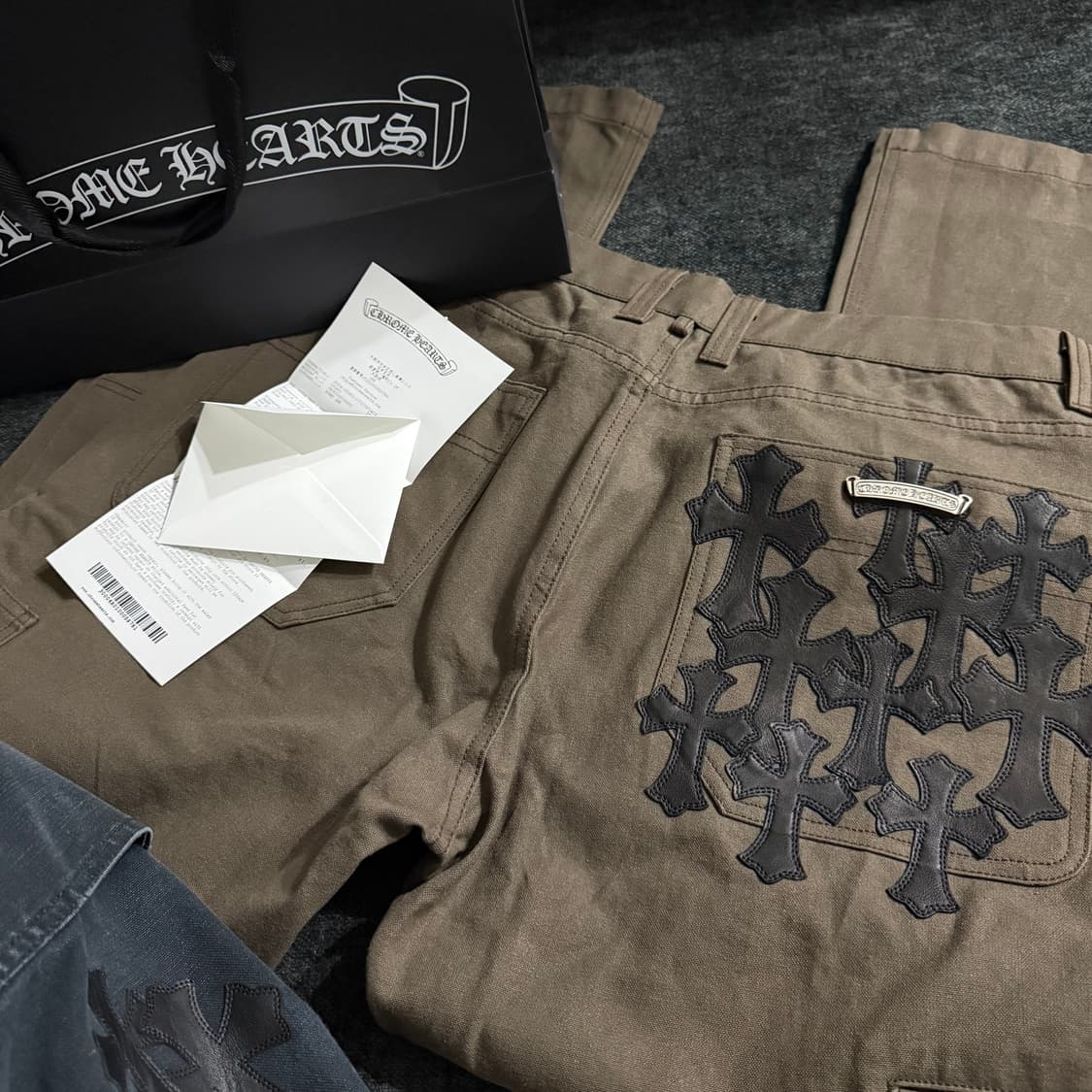 [34] 크롬하츠 레더 크로스 패치 더블니 워크팬츠 상품이미지1