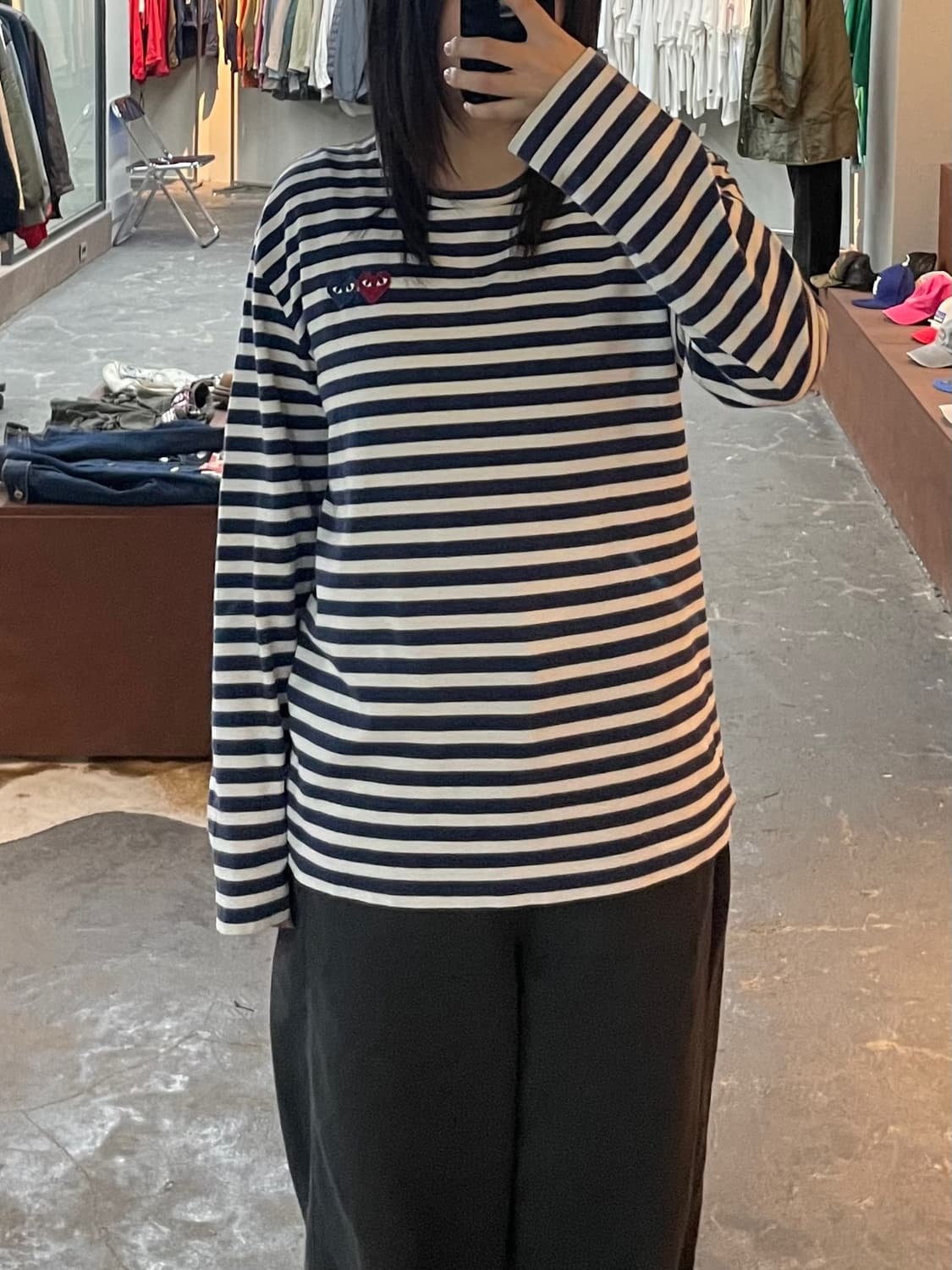 꼼데가르송 플레이 더블 하트 와펜 스트라이프 롱 슬리브 H2065 상품이미지1