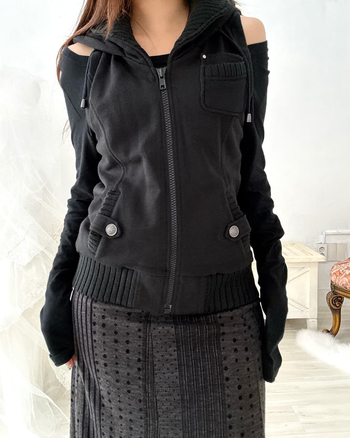 Black zip-up vest 상품이미지4