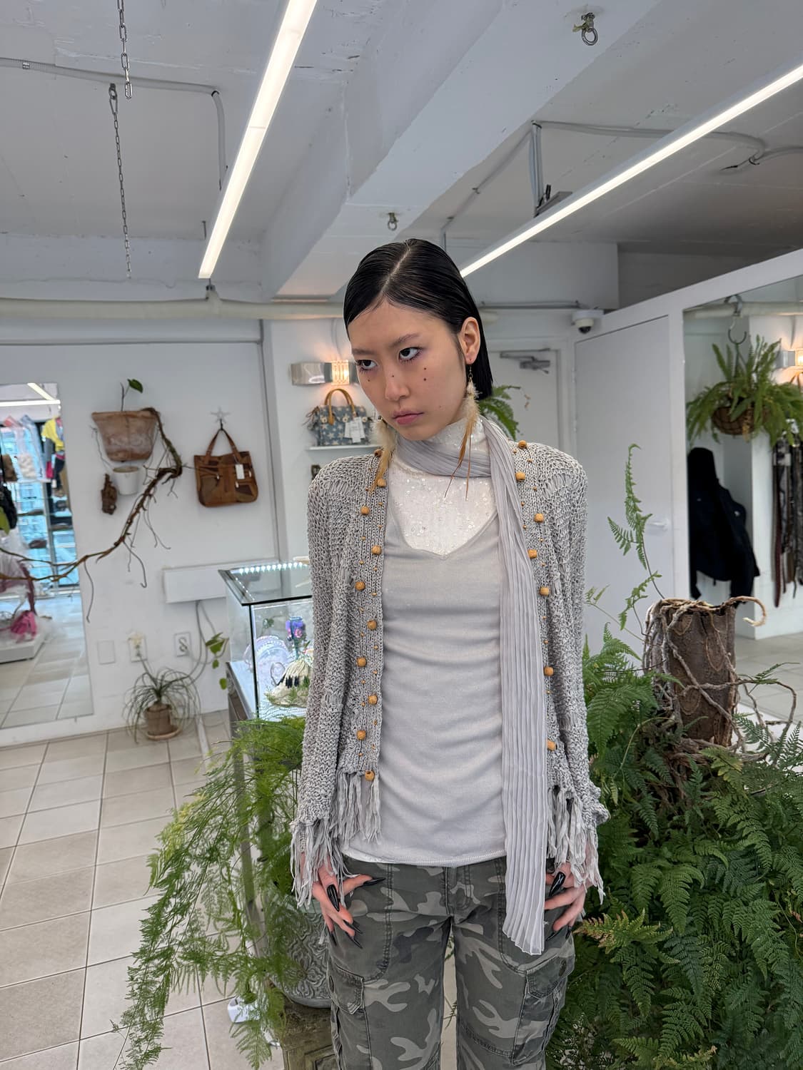 wood beads crochet fringe cardigan 상품이미지1