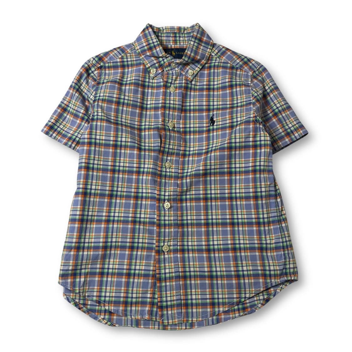폴로랄프로렌 키즈 블루 오렌지 멀티 배색 체크 반팔 셔츠 4T 상품이미지1