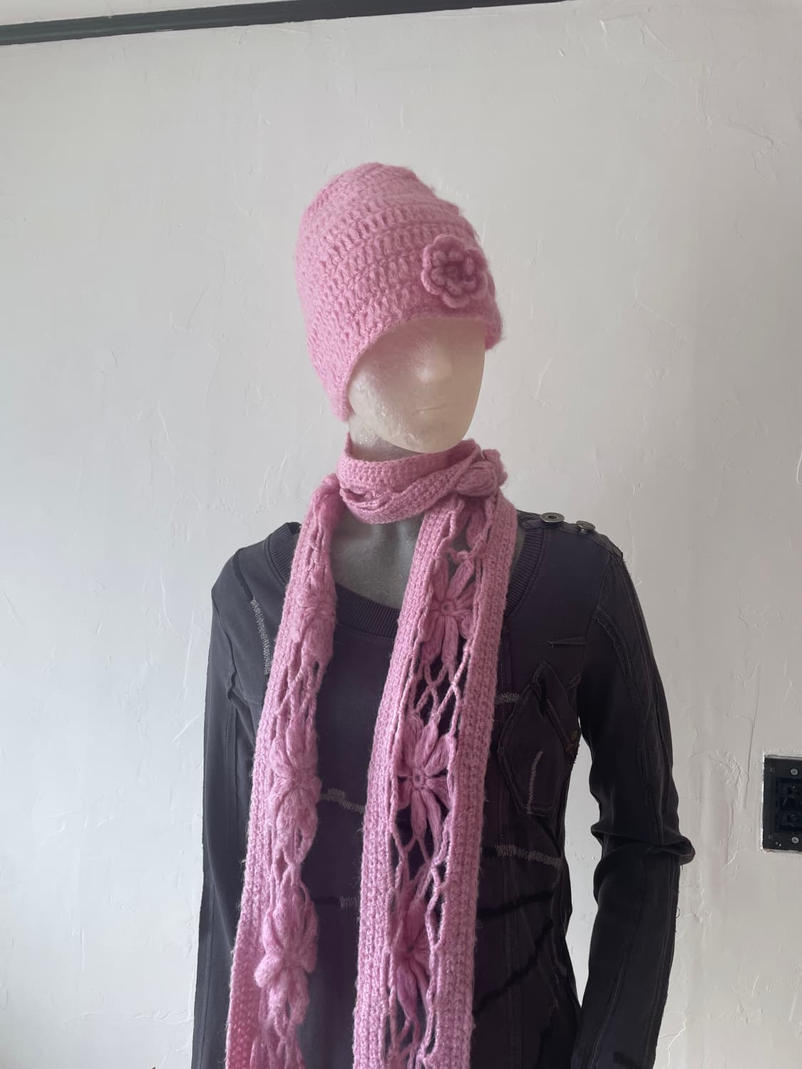 빈티지 크로쉐 비니+목도리 상품이미지1