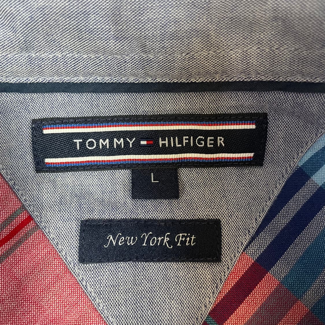 타미힐피거 뉴욕핏 레드 블루 체크 패턴 긴팔 셔츠 L 상품이미지5