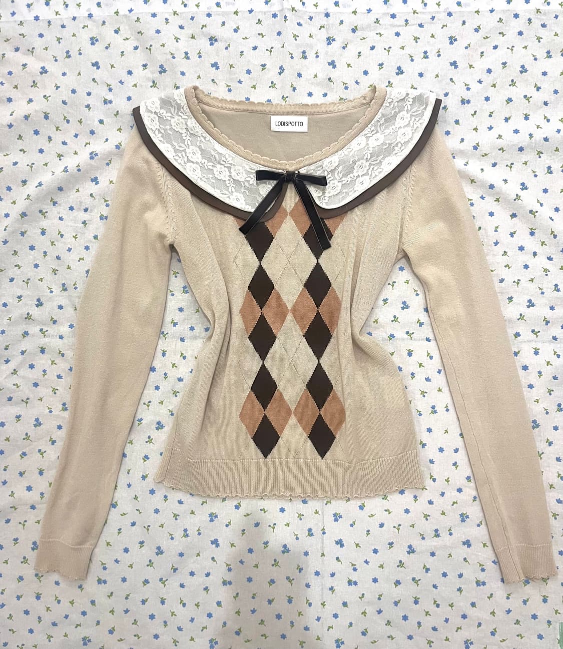 로디스포토 라떼갸루 히메갸루 아가일니트 리본 로걀탑 리즈리사 빈티지핀터 상품이미지1