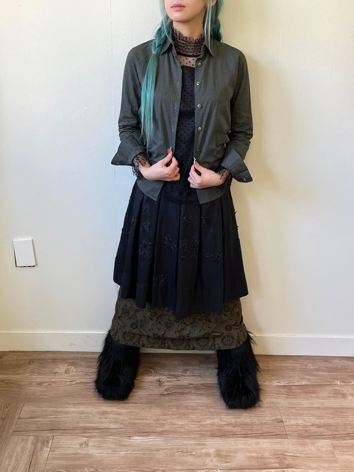 CHILD WOMAN 도트 올리브 카키 셔츠 상품이미지6