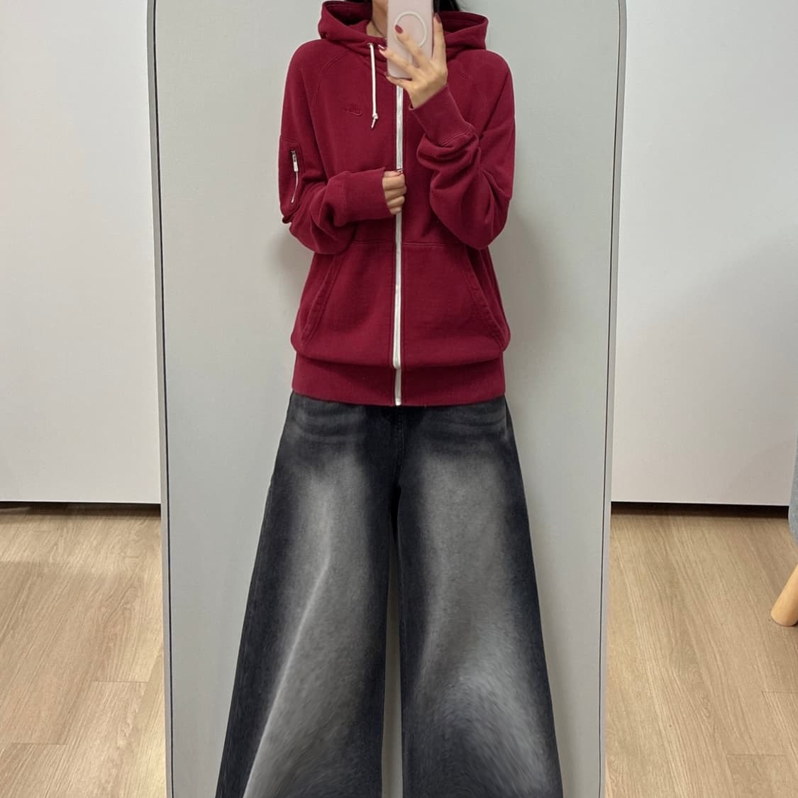 나이키 자수로고 버건디 후드집업 상품이미지1