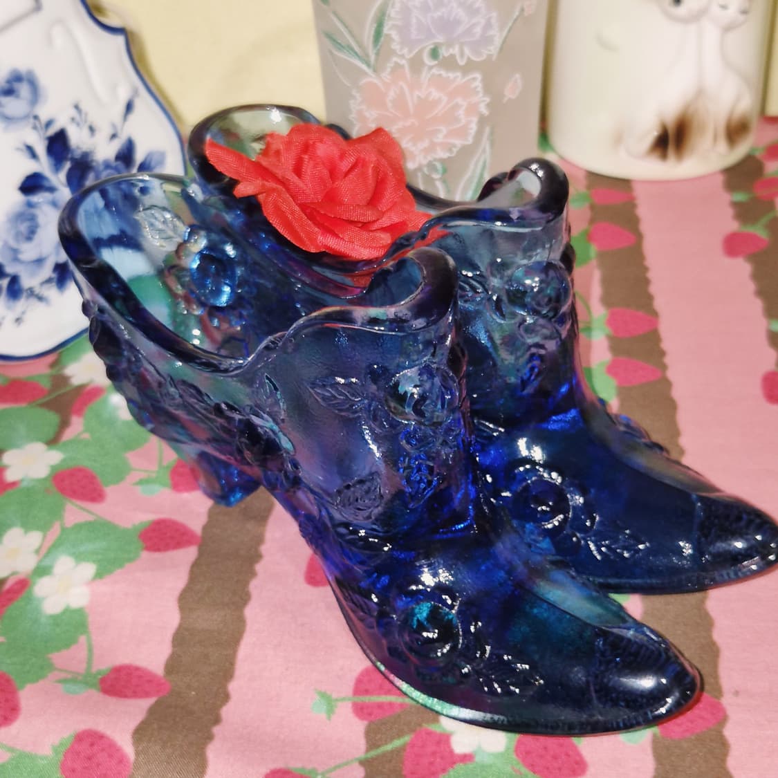 70s 미국 펜톤 코발트 블루 장미 구두 오브제 1p 상품이미지5