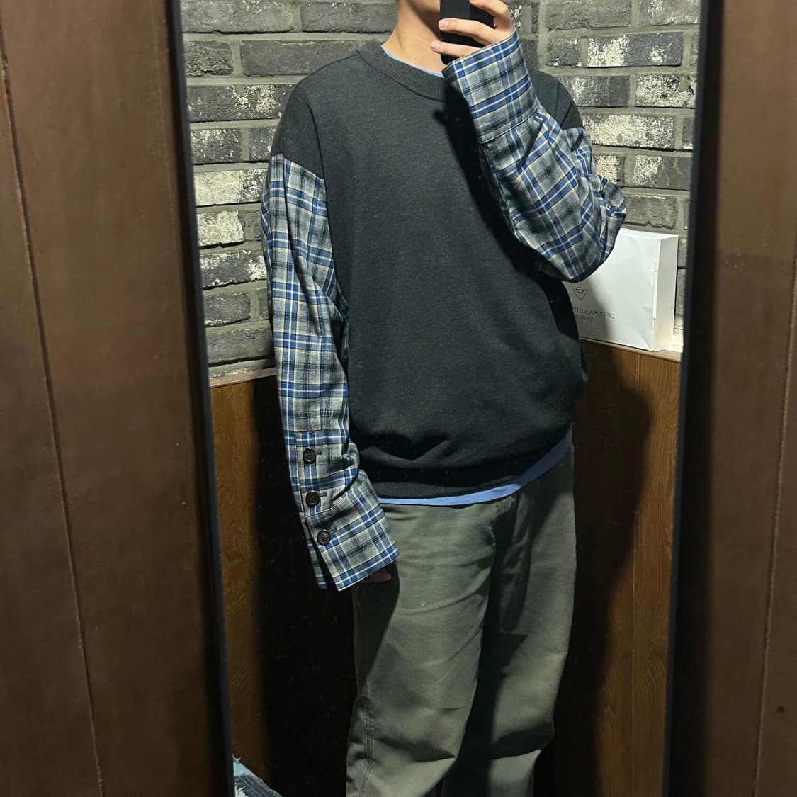 L) 솔리드옴므 우영미 체크 믹스 스웻 맨투맨 상품이미지9