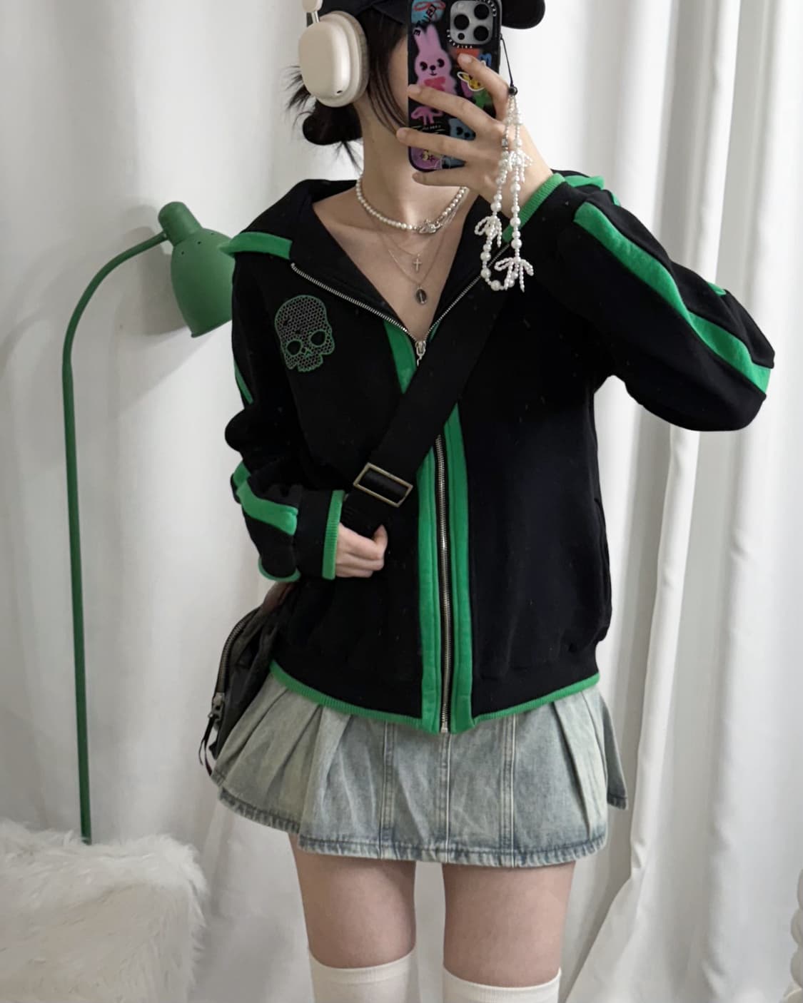 하이드로겐 블랙 & 그린 오버핏 후드 집업 상품이미지2