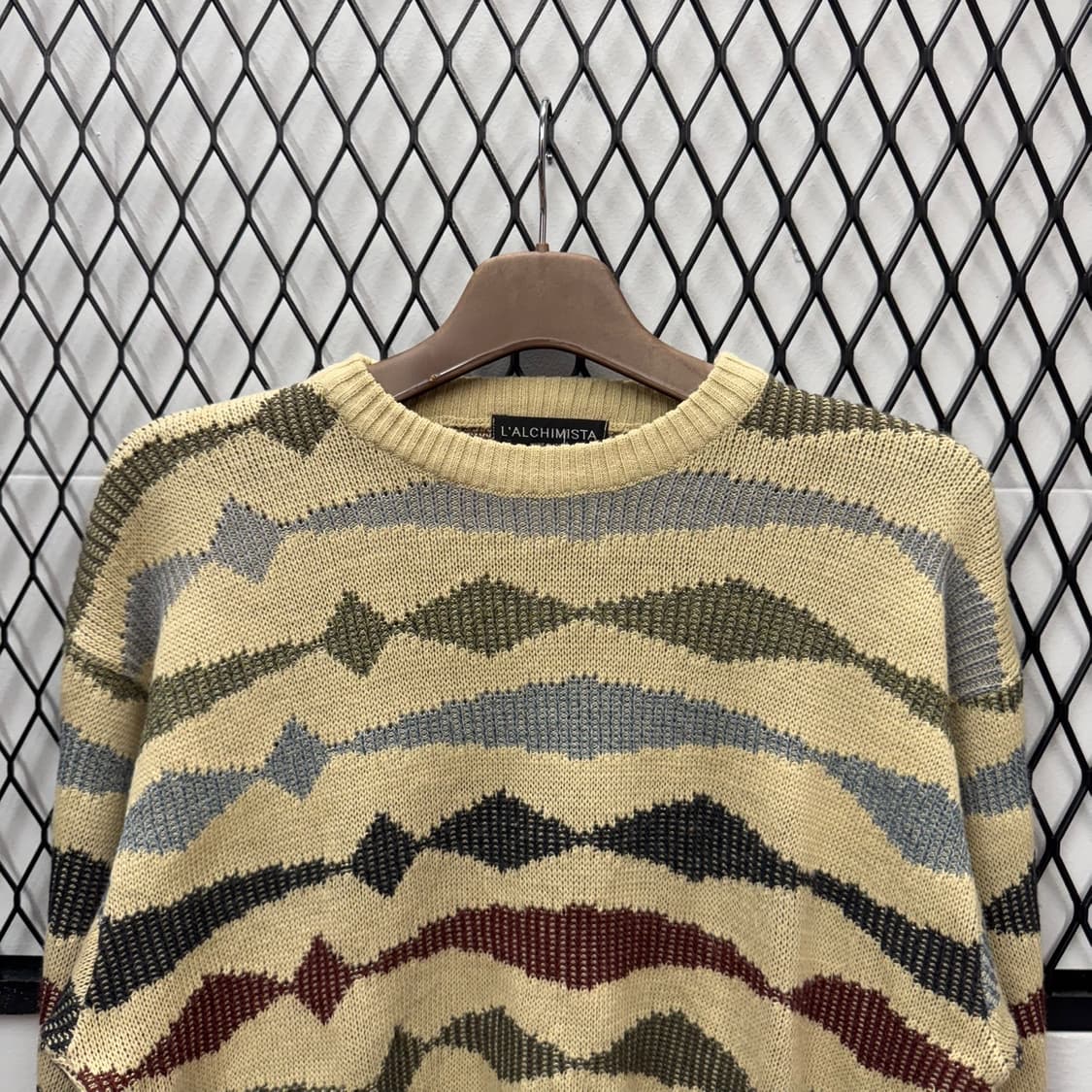 ITA VTG 기하학 패턴 울 니트 스웨터 라운드넥 멀티컬러 상품이미지3