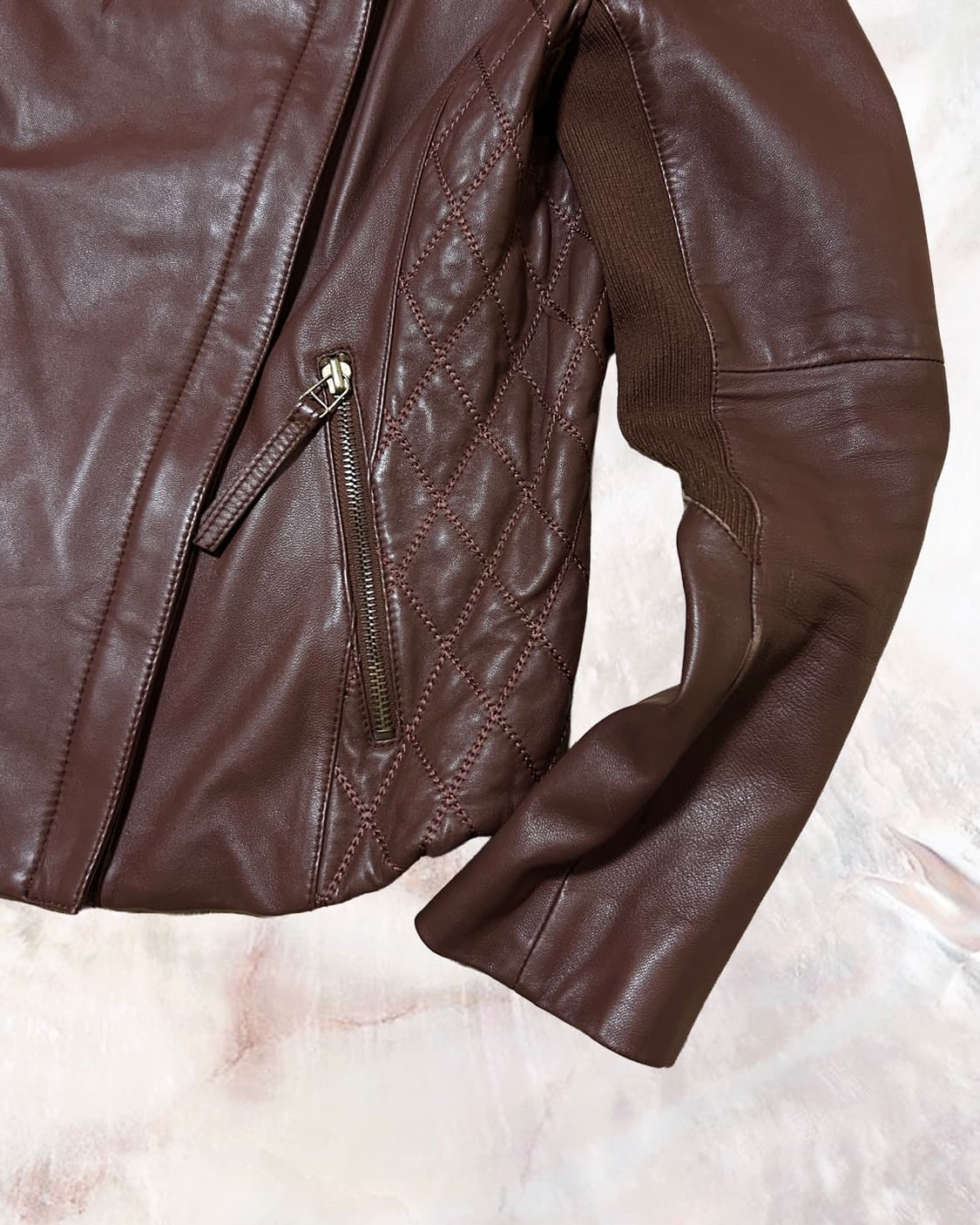 빈티지 니트믹스 브라운양가죽 자켓 상품이미지4