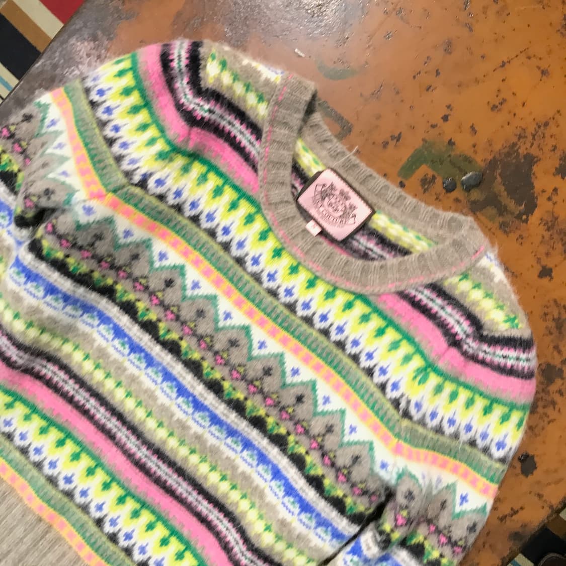 VTG 빈티지 페어아일 패턴 울 숏 니트 여성 44 사이즈  상품이미지3
