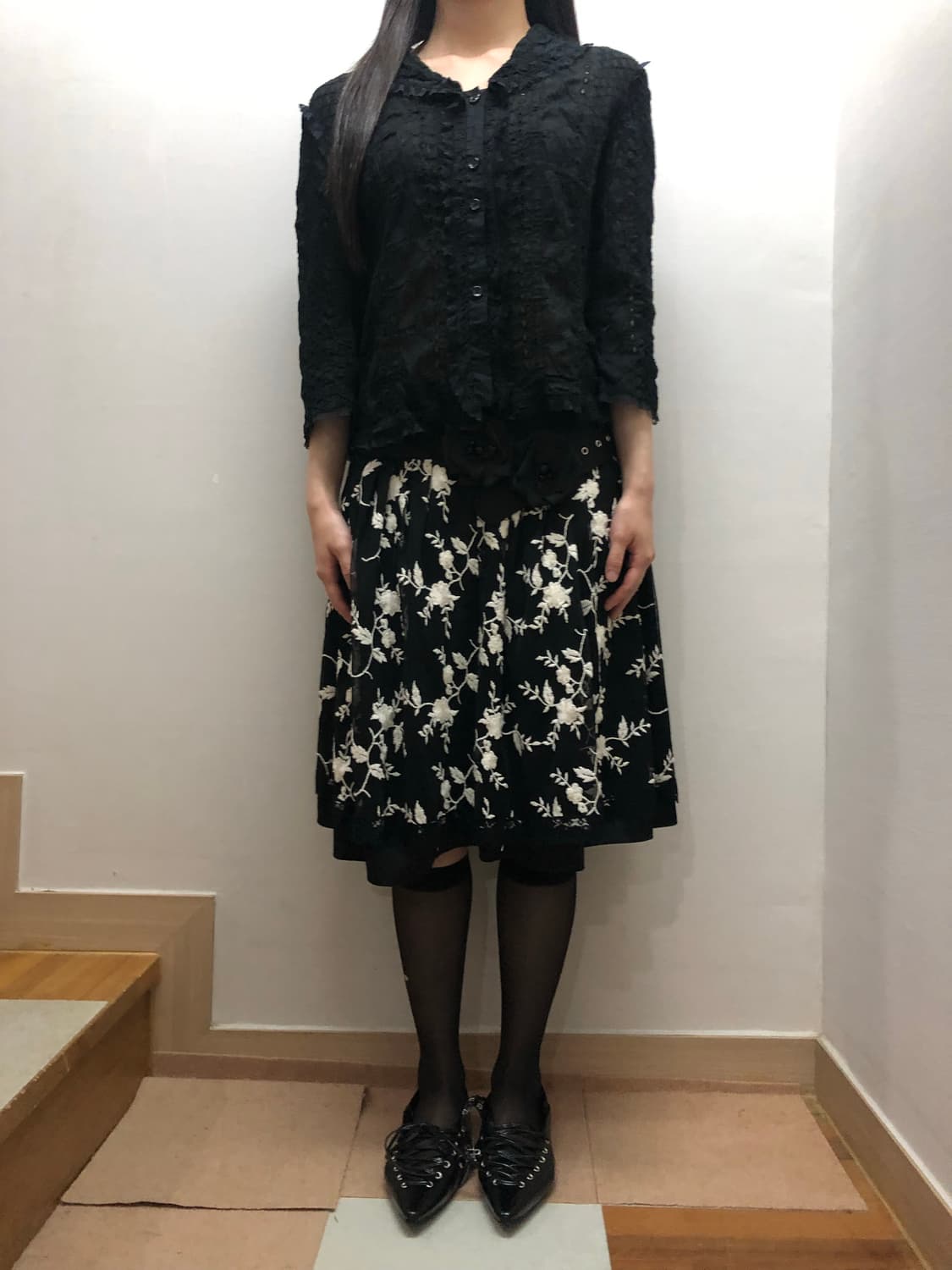 빈티지 네이비 플라워 미디 스커트 상품이미지4