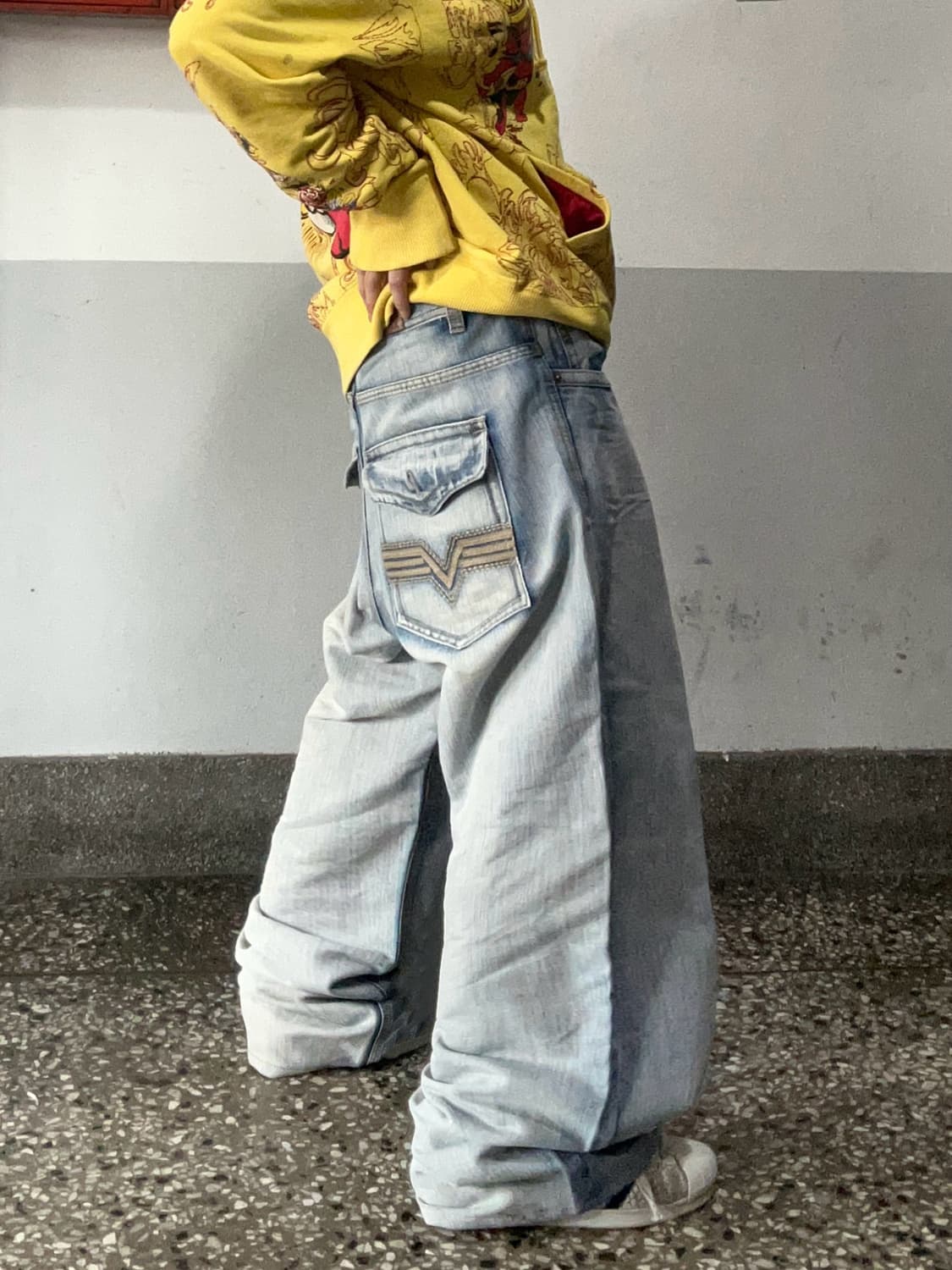 90s 연청 아이스워싱 백포켓 데님와이드팬츠 상품이미지2