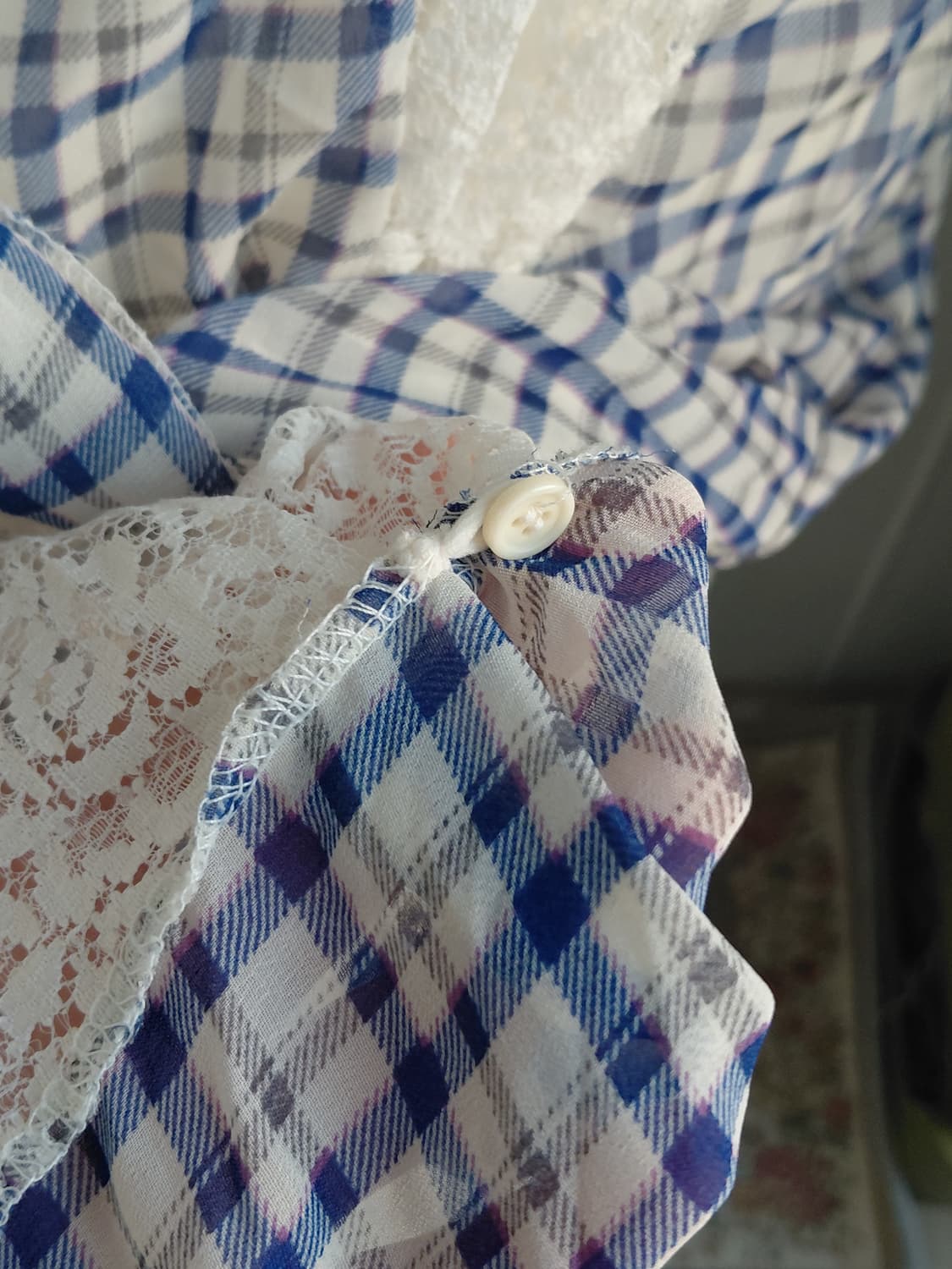 [빈티지] 체크 레이스 롱 원피스 레이어드 패치워크 상품이미지2