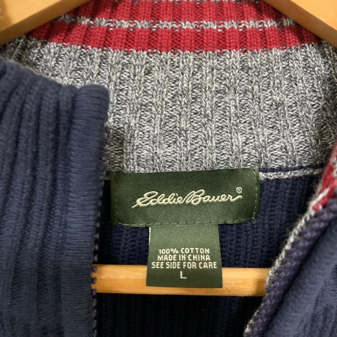 에디바우어 빈티지 반집업 니트 하프집업 스웨터 네이비 L 상품이미지3