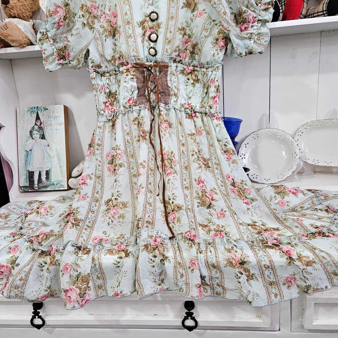 디어리  민트 로즈 플로럴 리본 원피스 상품이미지5