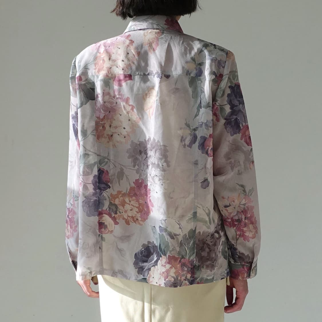 일본 빈티지 플라워 시스루 여름 블라우스 셔츠 상품이미지4