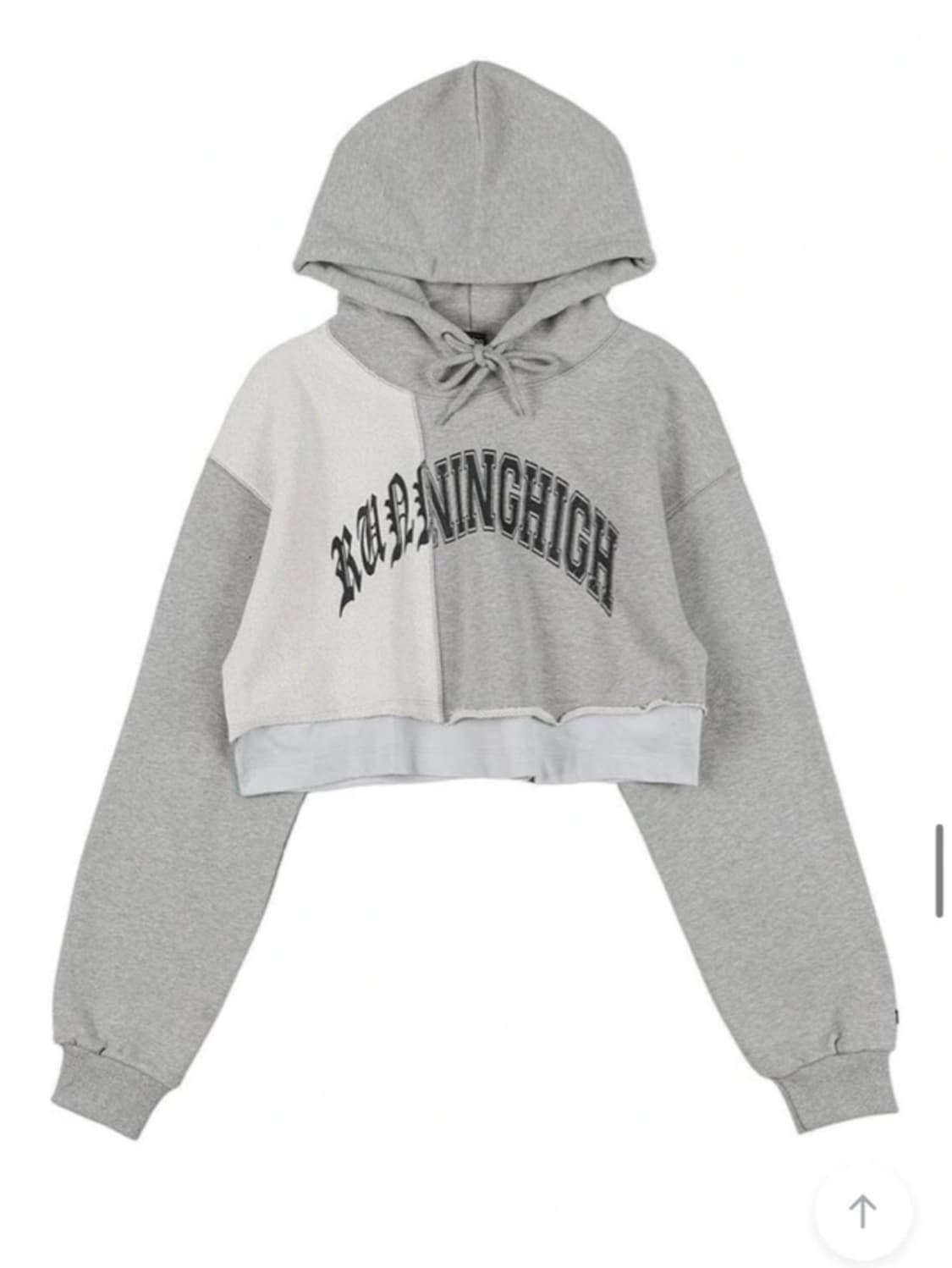 러닝하이 아치 로고 레이어드 크롭 후디 후드 [회색] 상품이미지2