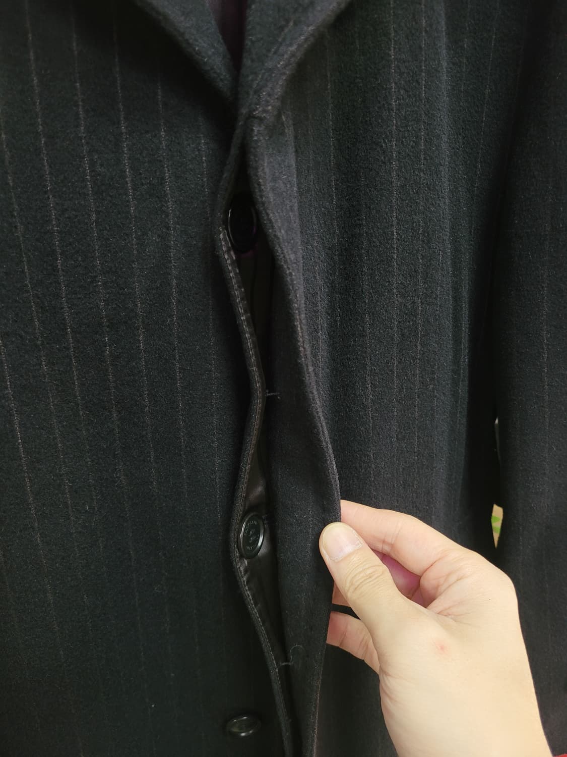 PARKLAND 파크랜드 블랙 스트라이프 롱 코트 모직 캐시미어 상품이미지4