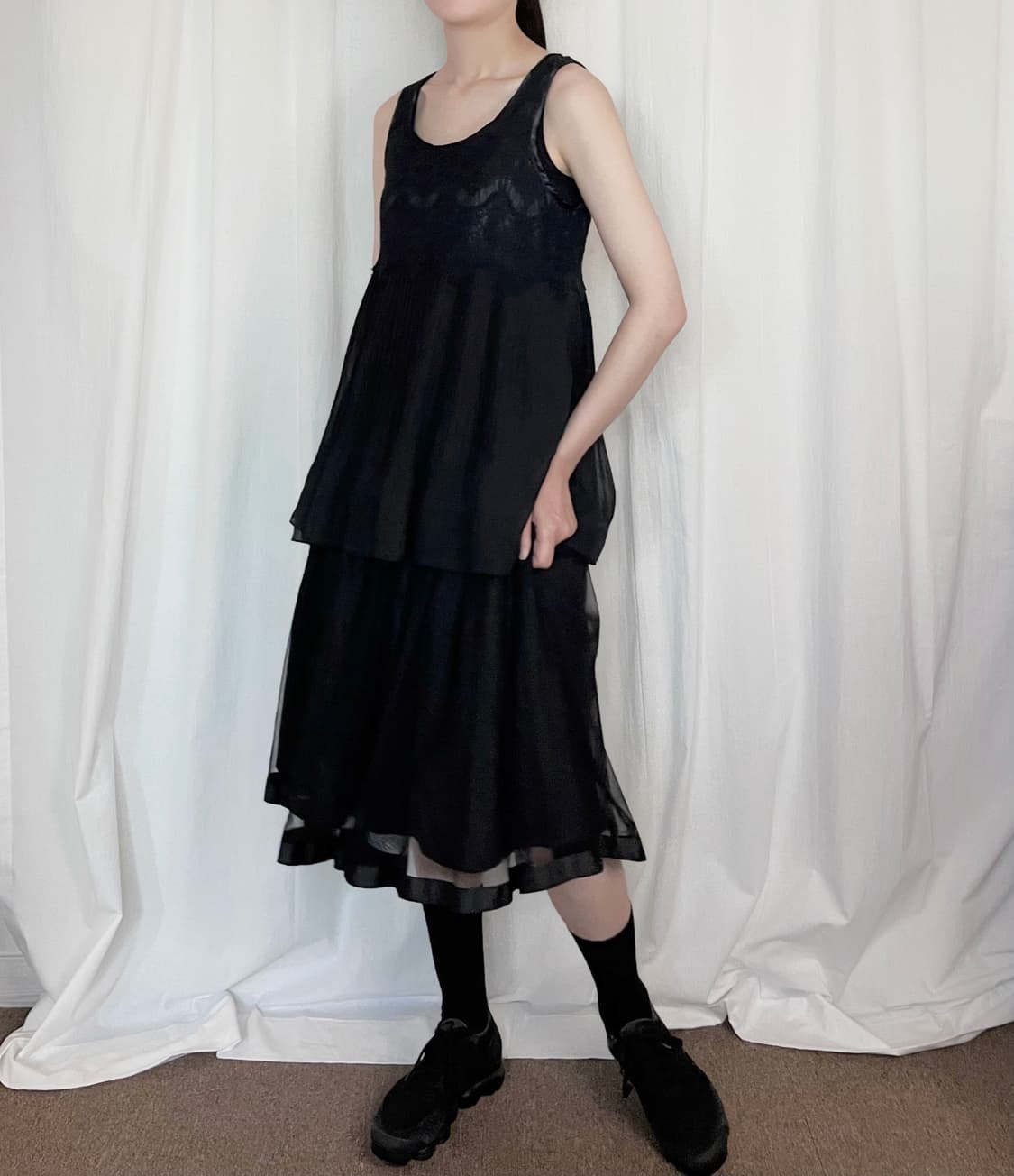 Ribbon Tulle Midi Skirt - Black 상품이미지3