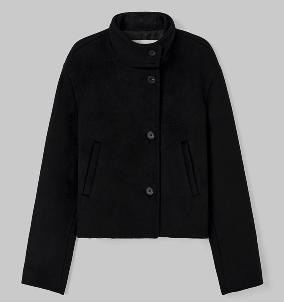 몽돌 울 하이넥 크롭 코트 블랙 상품이미지3