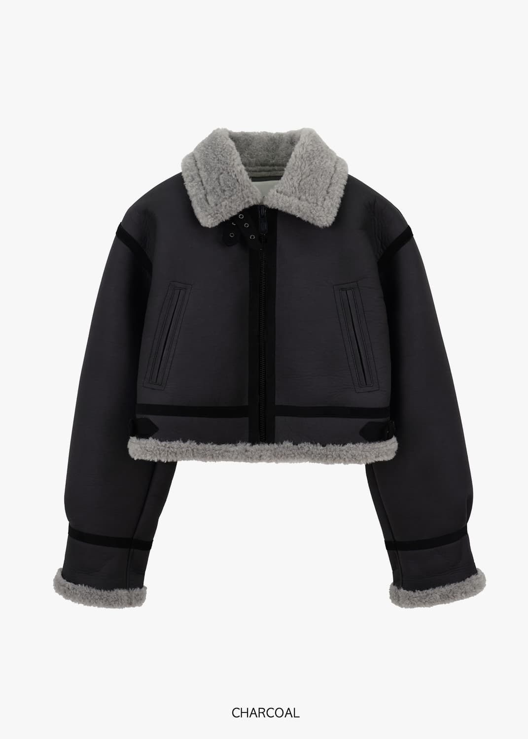 그로브 헬렌 크롭 숏 무스탕 차콜  상품이미지1