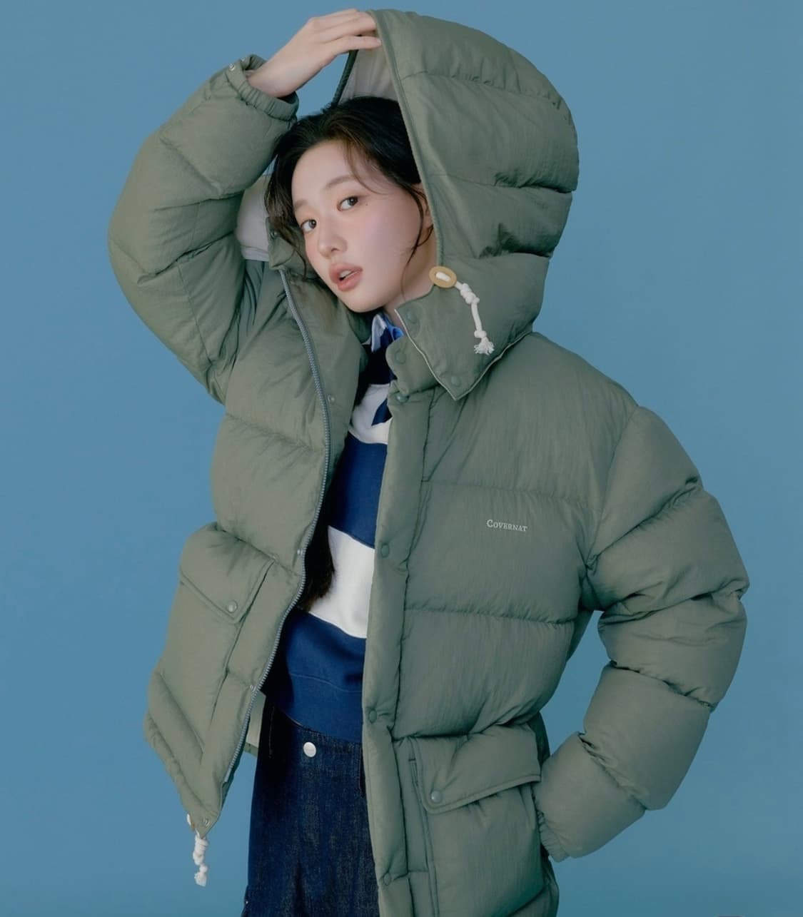 커버낫 디태처블 후드 미드 다운 자켓 상품이미지1