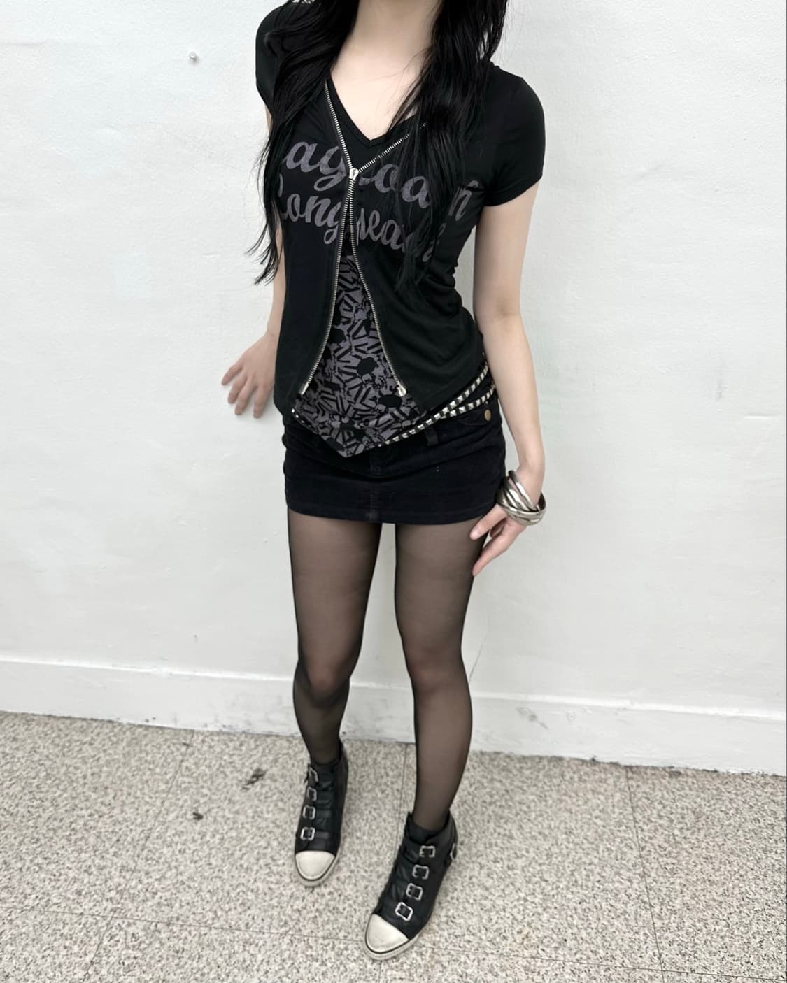 Punk feather printing layered short 상품이미지3