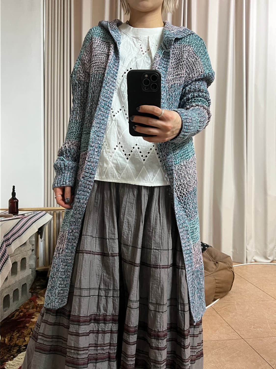 갭 여성 그물 니트 오픈 후드 롱 가디건  상품이미지2