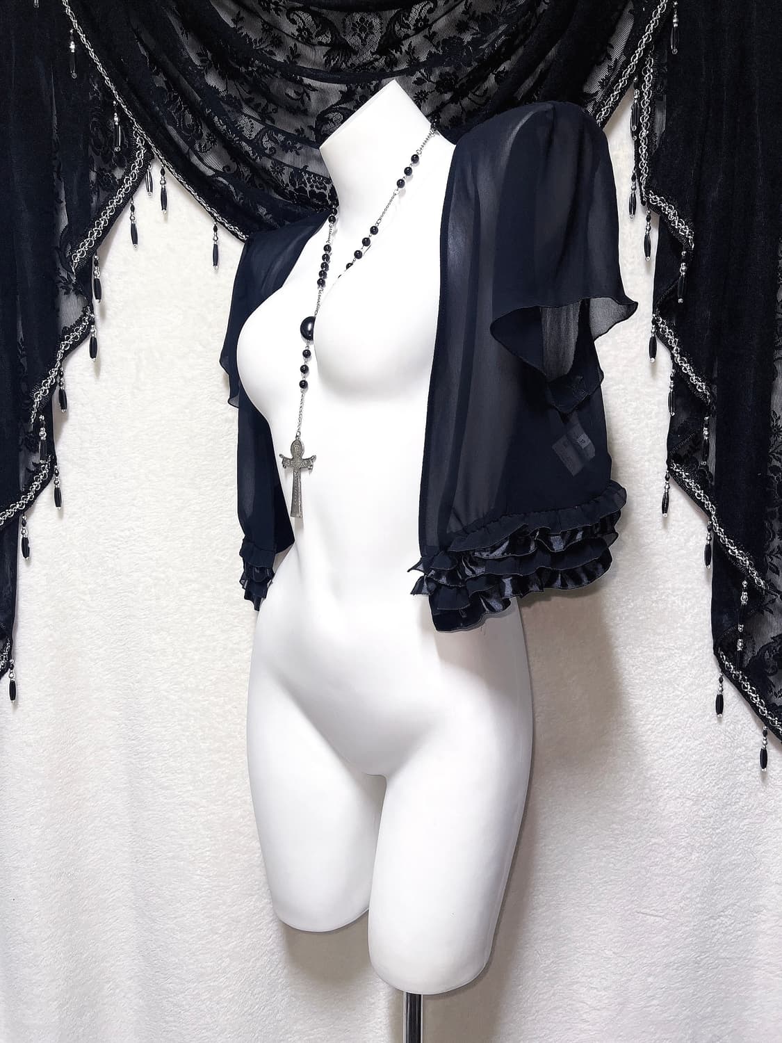 로맨틱고딕 고스로리 다크페어리 펑크 시스루 프릴 쉬폰 볼레로 가디건 핀터 상품이미지1