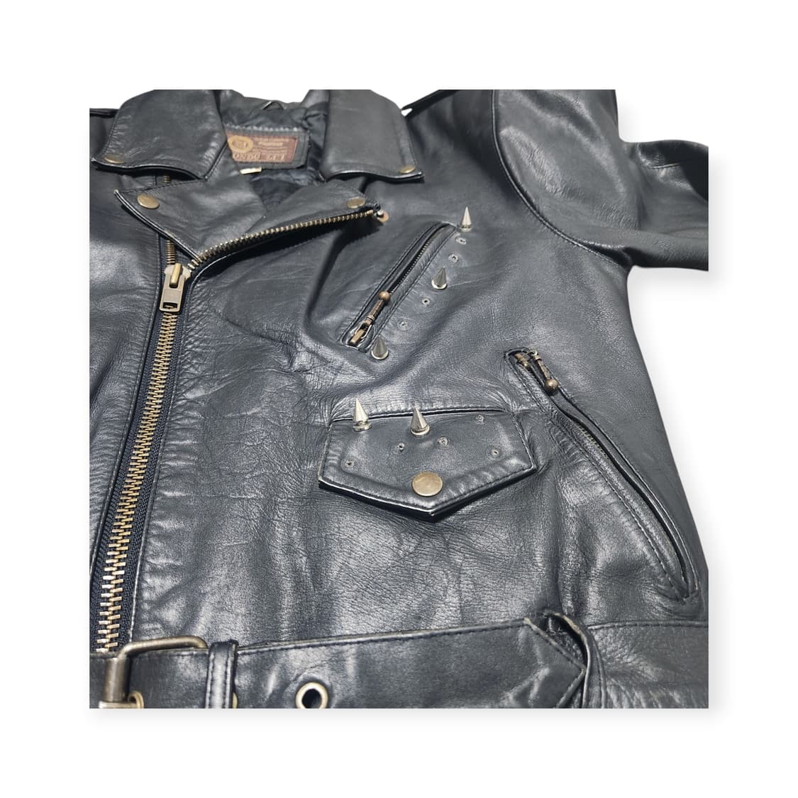 M)MONDO LUI 빈티지 블랙 소가죽 자켓 해골 프린팅 라이더 자켓 상품이미지5