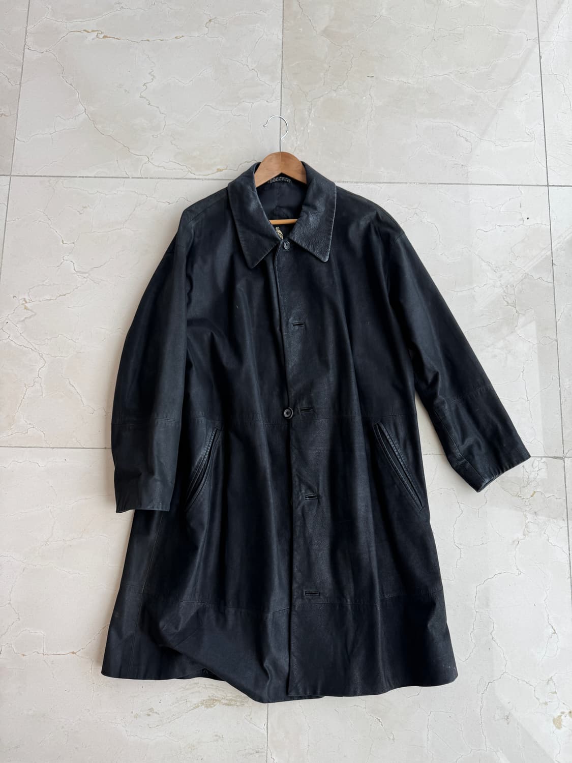 빈티지 랑방 Lavin Paris 양가죽 레더 코트 블랙 사이즈 100 상품이미지1