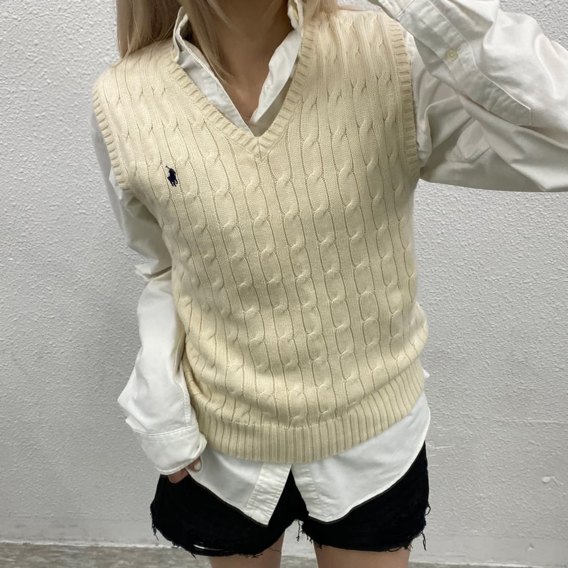 폴로 랄프로렌 네이비포니 아이보리 니트조끼 M 상품이미지1