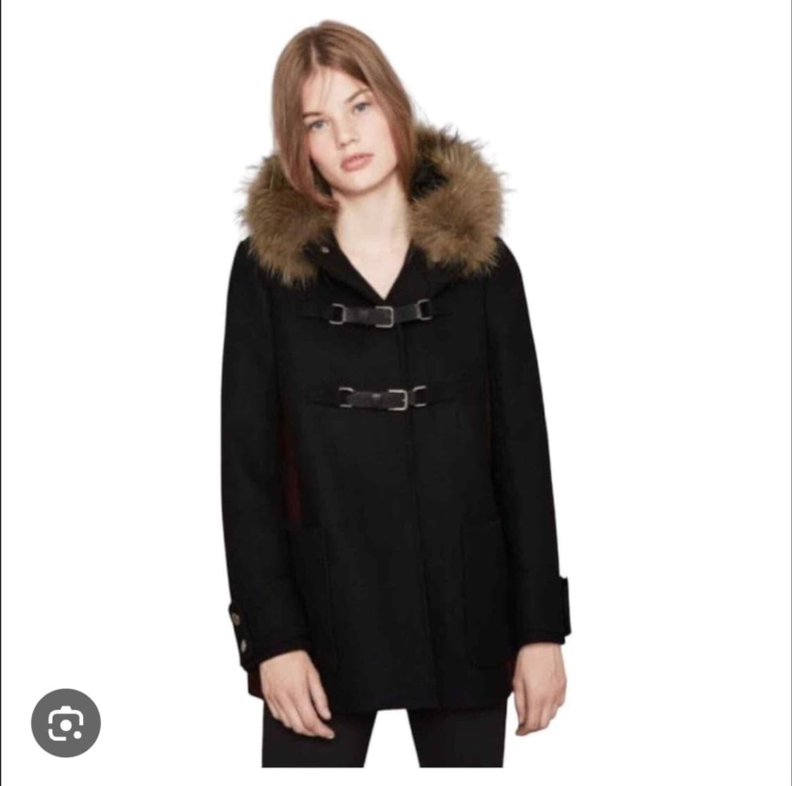 MAJE 마쥬 폭스퍼 후드 벨티드 더플 울 코트 36사이즈 상품이미지1