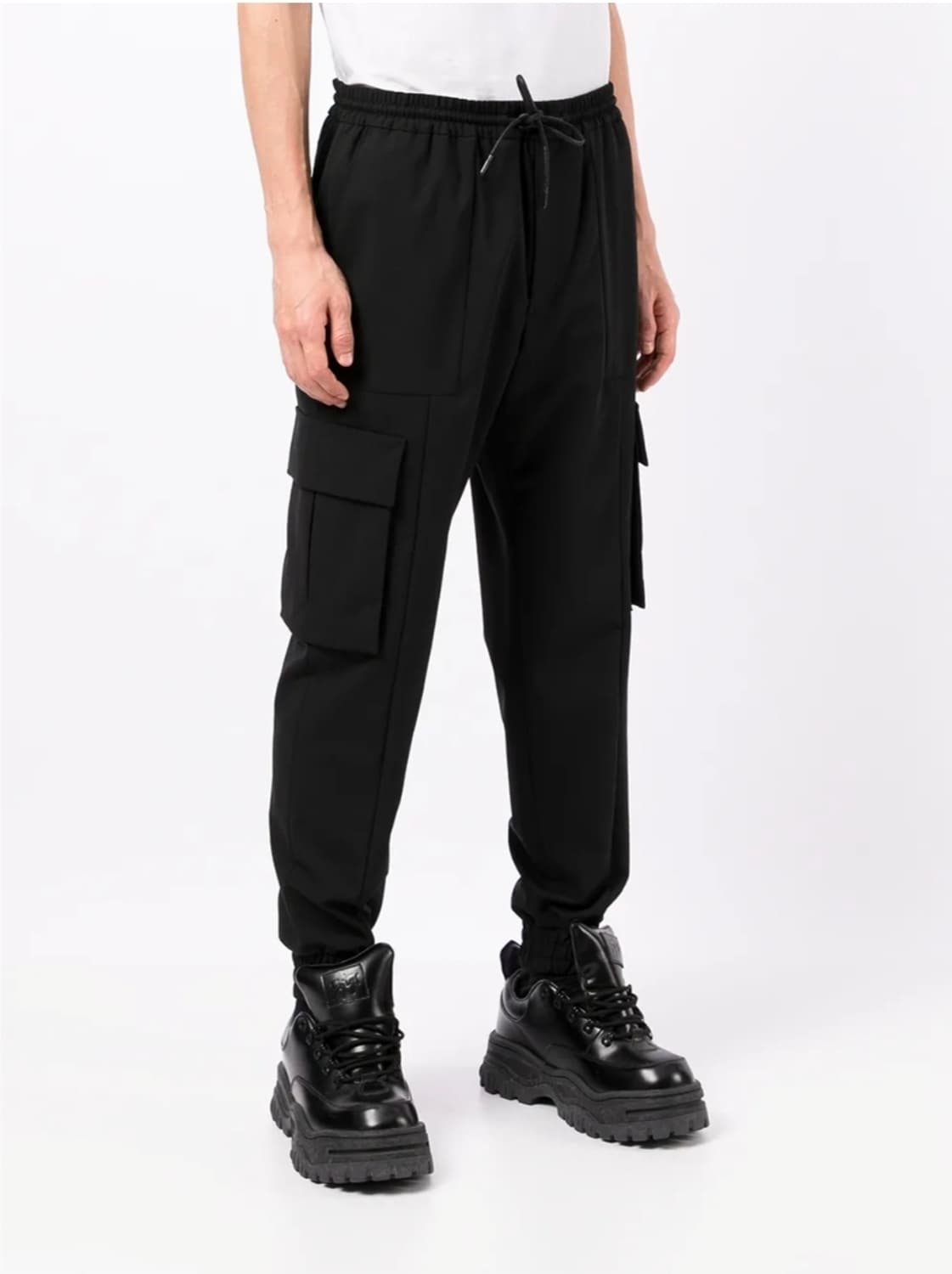 준지 드로스트링 카고 팬츠 블랙 48 (34) 상품이미지8