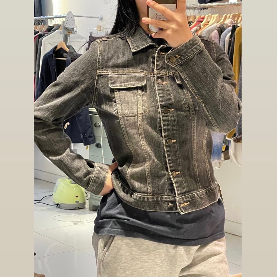 일본빈티지 Y2K 다크그레이 워싱청자켓 상품이미지1