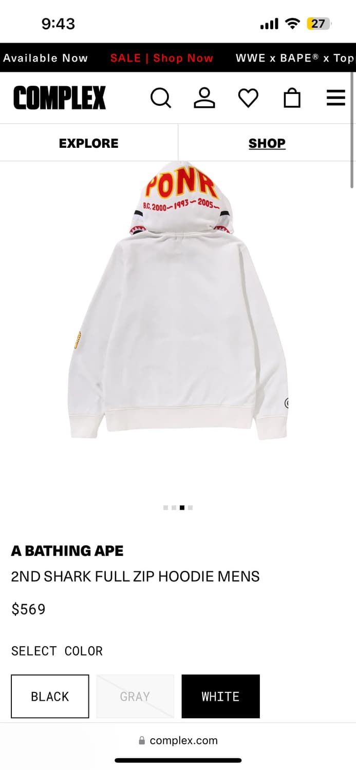 베이프 후드집업 화이트 s 상품이미지2