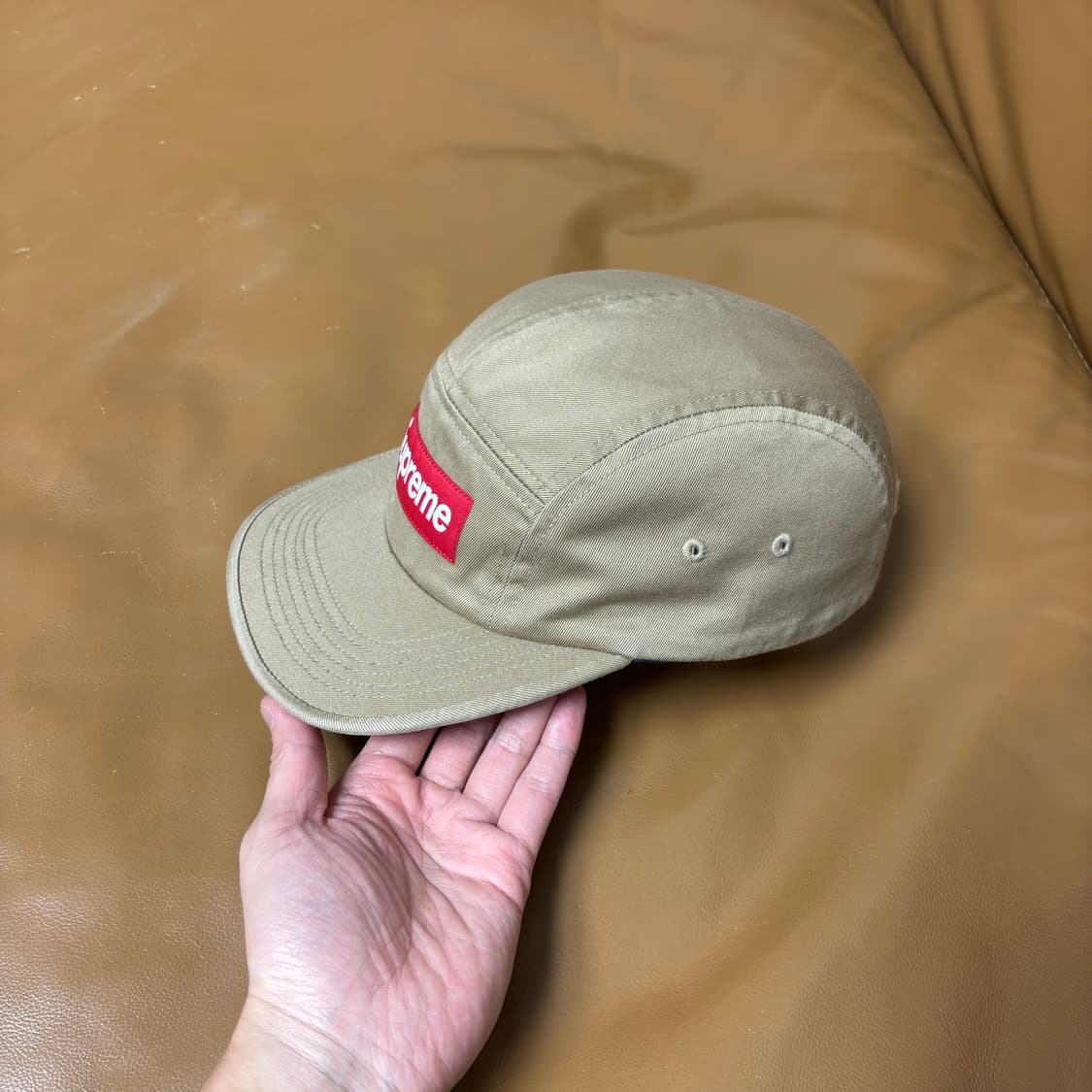 슈프림 캠프캡 모자 박스로고 워시드 탄 상품이미지4