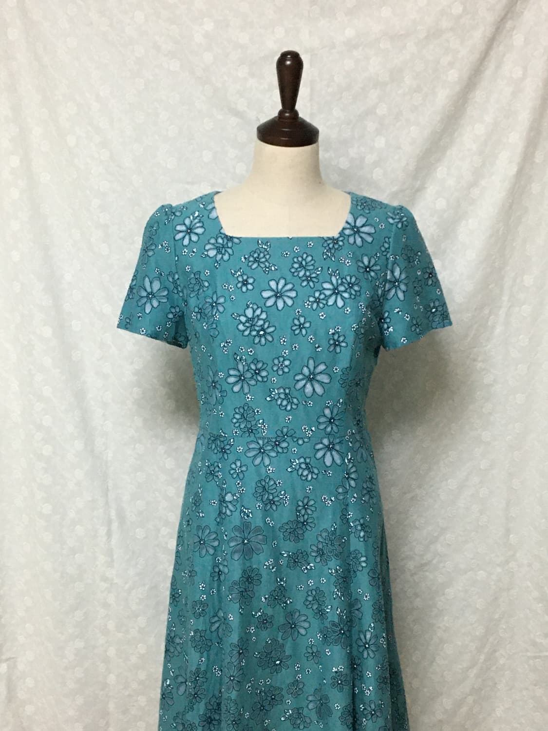 빈티지 블루 플라워 A라인 스퀘어넥 원피스 상품이미지2