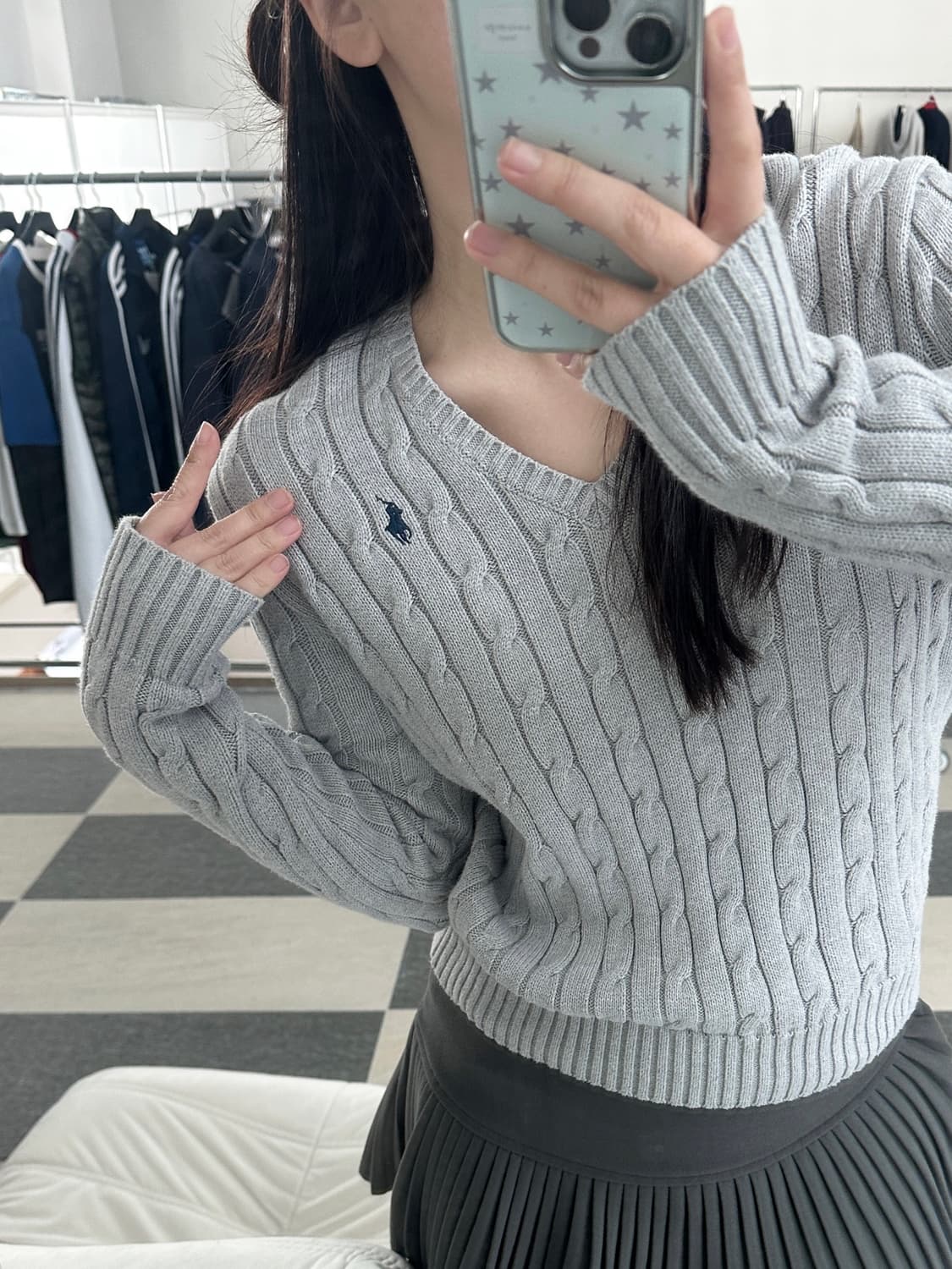 폴로 랄프로렌 그레이 V넥 케이블 니트  상품이미지2