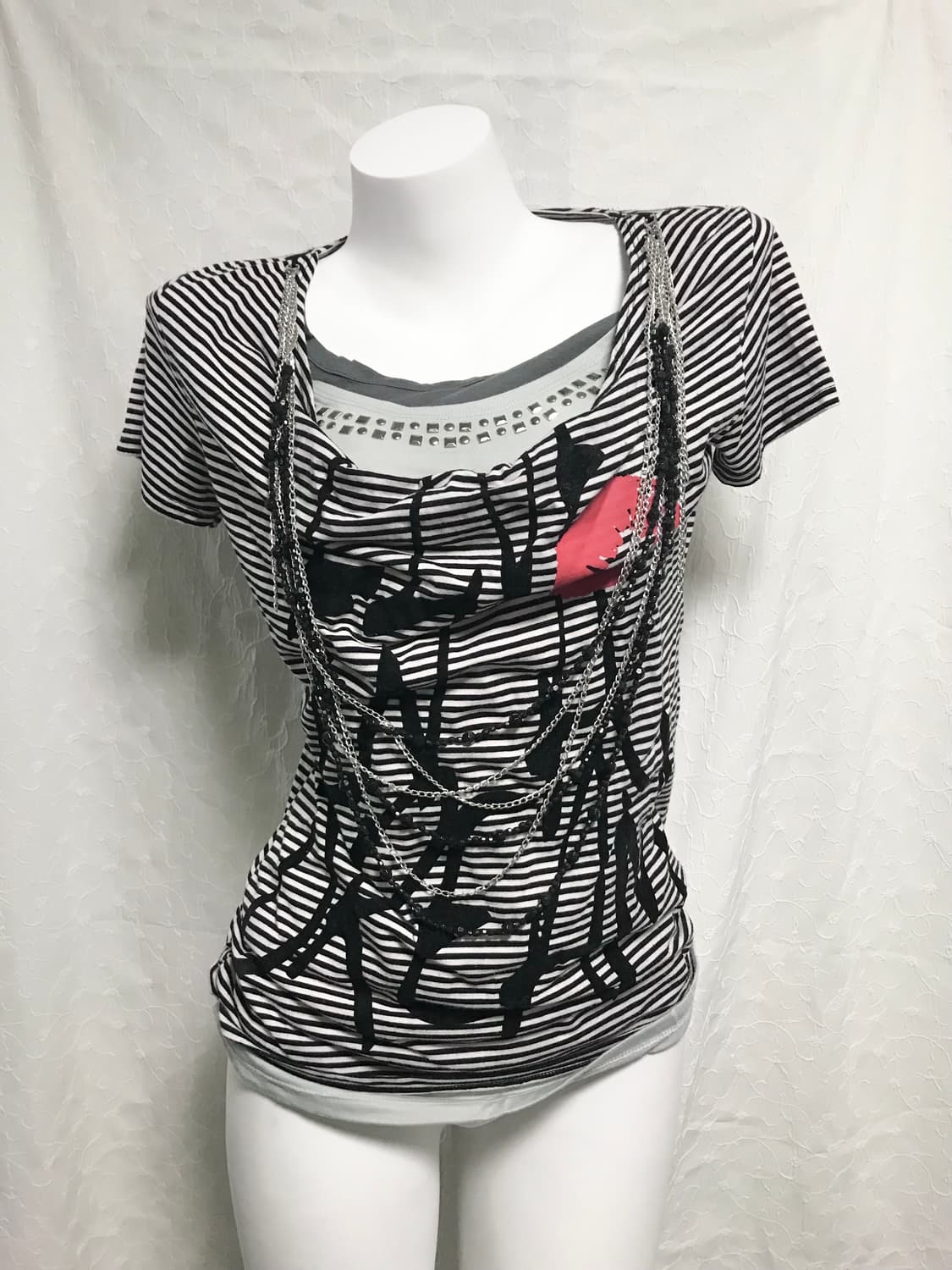 빈티지 digdeep 디그딥 펑크 드레이프 체인 레이어드 반팔 탑 상품이미지1