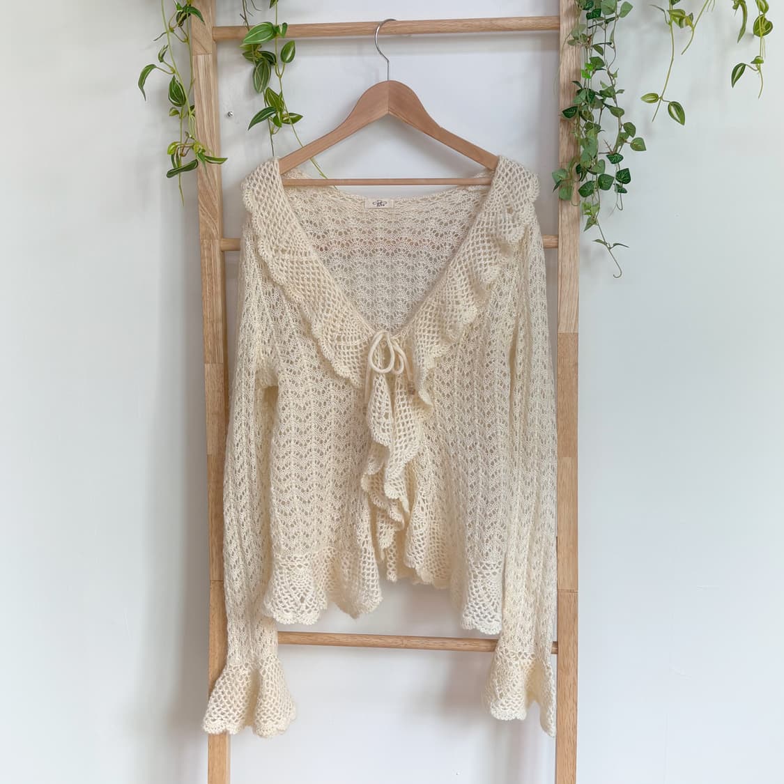 JPN/ 아이보리 레이스 뜨개 가디건 페미닌가디건 페어리가디건 러플가디건 상품이미지7